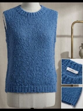 Blue Wool/Mohair Blend Knit Sleeveless Sweater Vest (Sz XS/S) Cozy Soft Layer